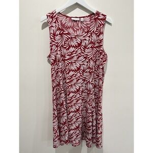 Susan Graver Liquid Knit Dress Sz XL Red White Floral Casual Sleeveless Beachy‎